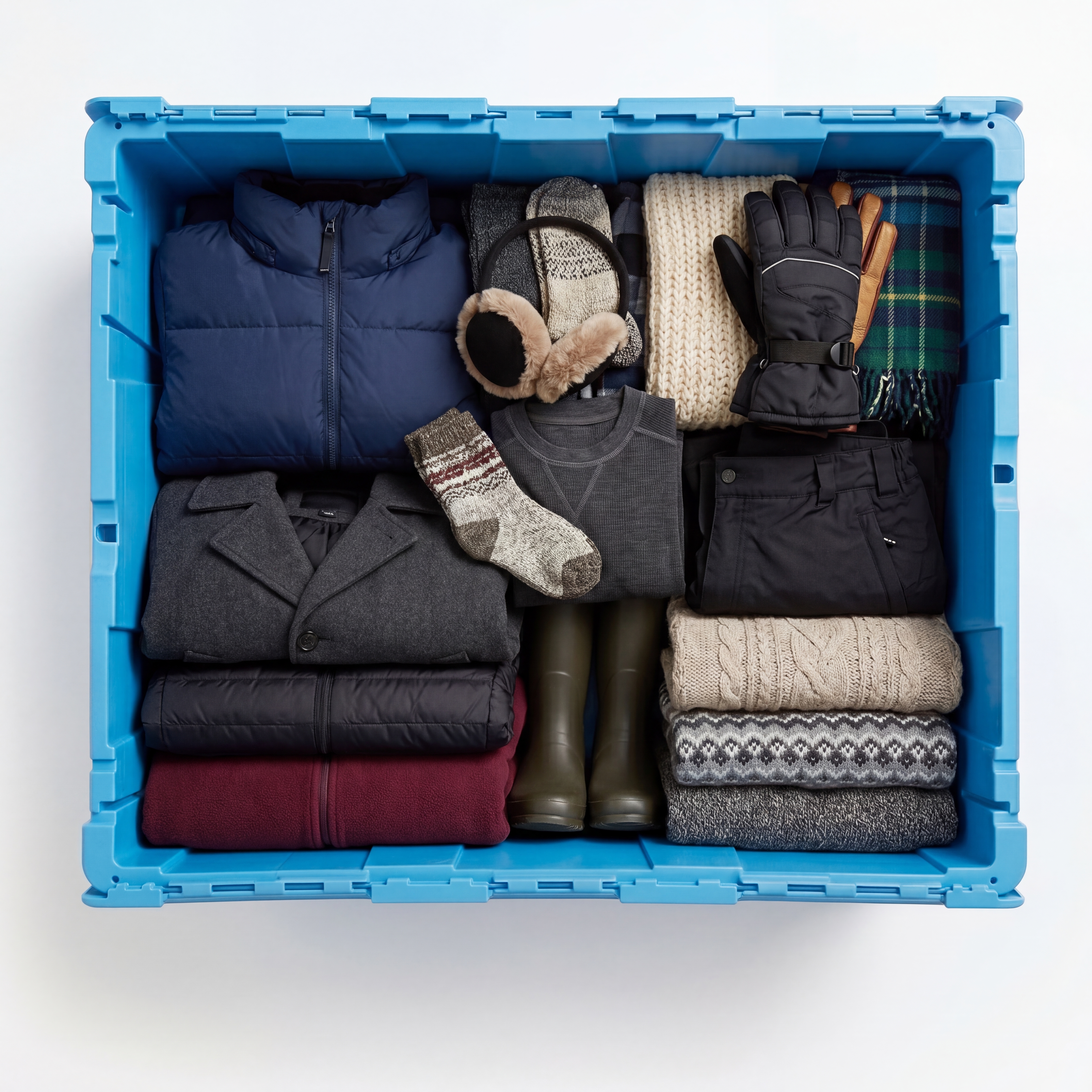 Seasonal clothing stored in a Fort Lox box